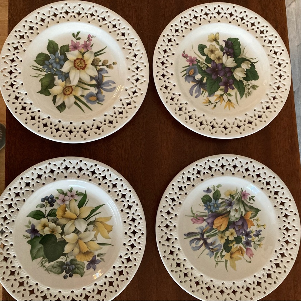 Leedsware made in England reticulated flower plates